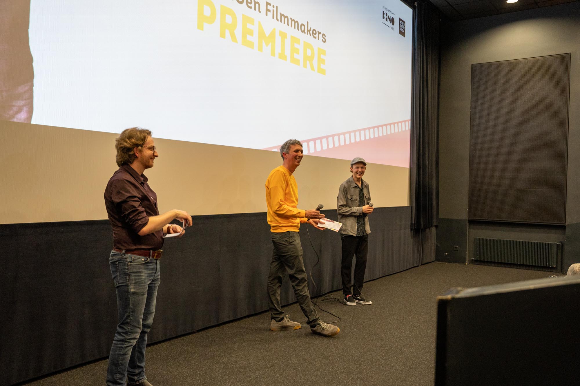 Erwan Borek, Jonas Wiesinger und Boris Schuld bei der NextGen Filmmakers Premiere im Programmkino Wels im Medien Kultur Haus Wels