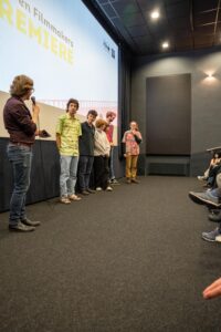 Filmkollektiv C7-Crew im Gespräch mit Erwan Borek bei der NextGen Filmmakers Premiere im Programmkino Wels im Medien Kultur Haus Wels Tobias Hollinetz, Leah Freitag, Felix Maier, Kaan Okcu, Linus Y. Brandstätter, Alena Wacenovsky